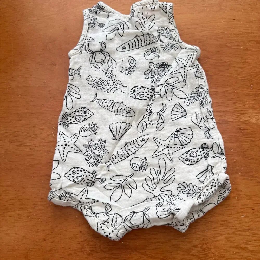 Old Navy Romper Muslin Black White Henley Button One Piece Outfit 6-12 Months - Picture 2 of 6